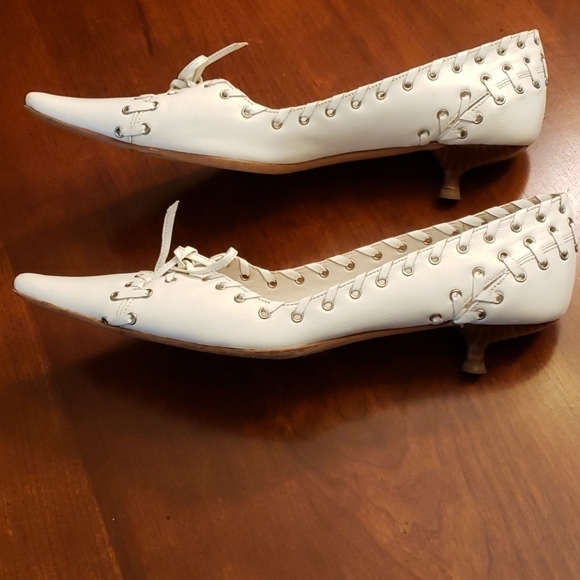 Dior Rare LU 12 Laces & Grommets White Leather Kitten Heels 38.5 - 8 Unique Euro - Picture 7 of 16
